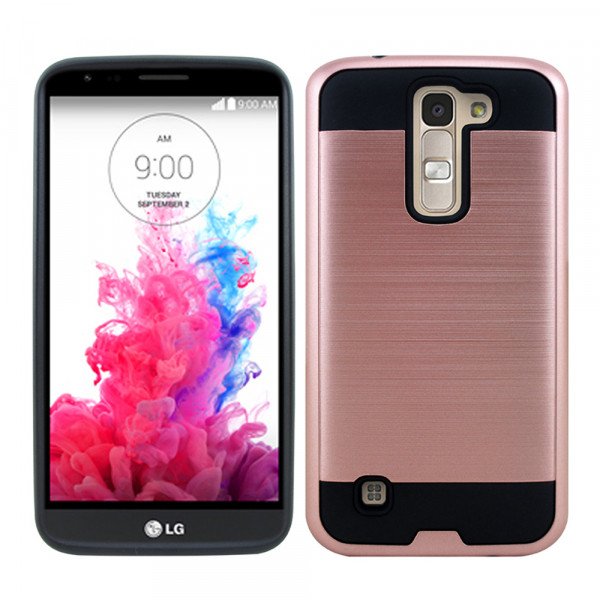 Wholesale LG K10 Premier LTE Iron Shield Hybrid Case (Rose Gold)